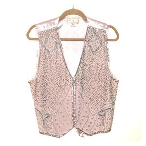SpencerJeremy Sequin and Beaded Grey Silk Vest